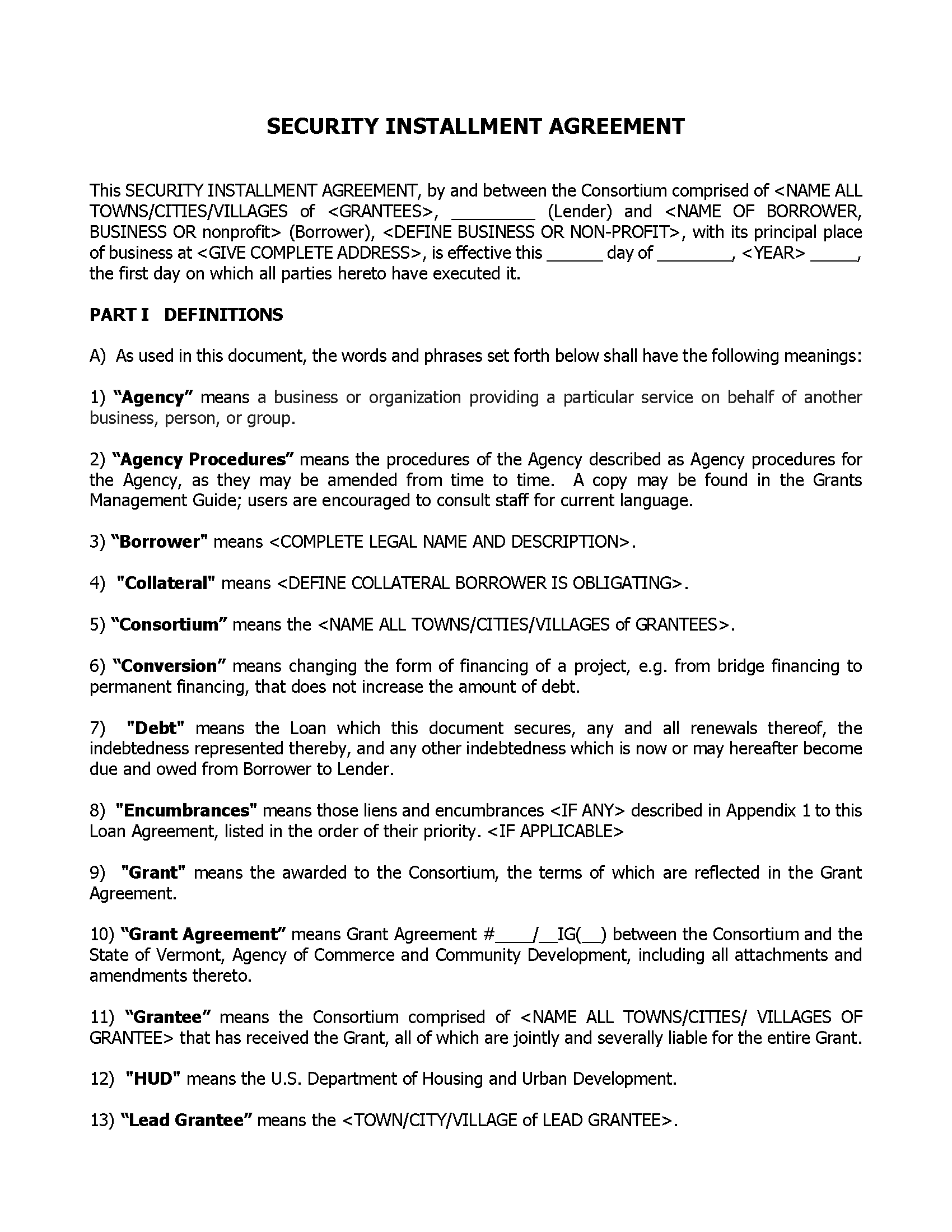 Security Installment Agreement